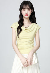Yellow Ruched Waist Short Sleeve Top