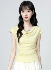 Yellow Ruched Waist Short Sleeve Top