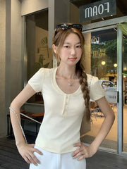 Yellow Short Sleeve Henley Top
