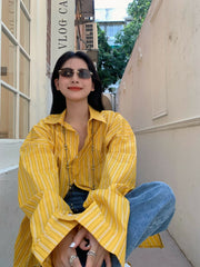 Yellow Striped Oversized Shirt