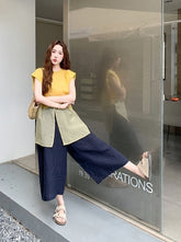Yellow Top And Wide Leg Pants Fashion Set