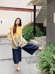 Yellow Top And Wide Leg Pants Fashion Set