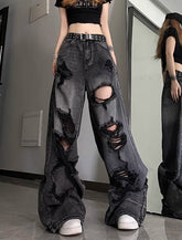 Black Washed Tattered Denim Jeans