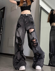 Black Washed Tattered Denim Jeans