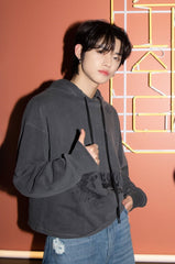 Grey Cropped Drawstring Hoodie