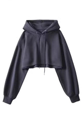 Grey Cropped Drawstring Hoodie