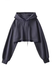 Grey Cropped Drawstring Hoodie