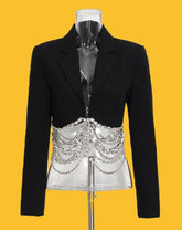 Black Crystal Chain Cropped Jacket