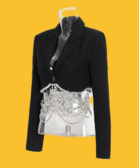 Black Crystal Chain Cropped Jacket