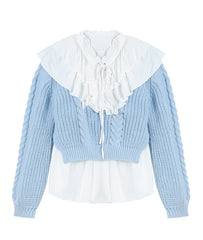 Blue Retro Ruffled Sweater