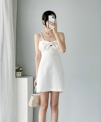 White Bow Mini Dress