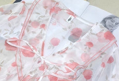 White Floral See-Through Long Cardigan