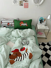 Cartoon Dog Embroidered Bedding Set