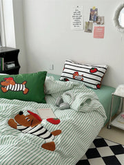 Cartoon Dog Embroidered Bedding Set