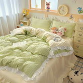 Green & Cream Ruffle Bedding Set