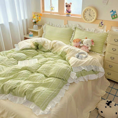 Green & Cream Ruffle Bedding Set