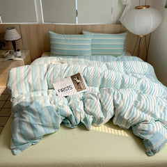 Pastel Blue Striped Duvet Cover Set