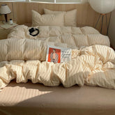Japandi Aesthetic Beige Striped Duvet Cover Set