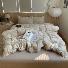 Parisian Style Beige Striped Duvet Cover Set