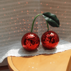 Red Cherry Disco Ball Mirror Decor