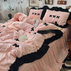 Aesthetic Pink Bedding Set with Bow