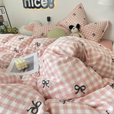 Pink Plaid Bowknot Bedding Set
