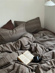 Dark Academia Plaid Cotton Duvet Cover Set