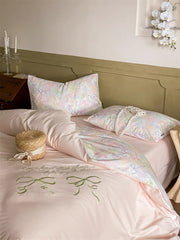 Pink Coquette Embroidered Duvet Cover Set