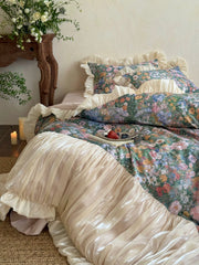 Oil Painting Floral Ruffle Cotton Bedding Set