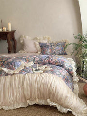 Oil Painting Floral Ruffle Cotton Bedding Set