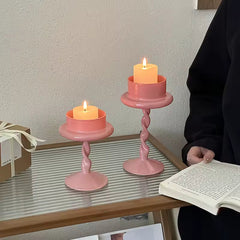 Pink Twisted Glass Candle Holder
