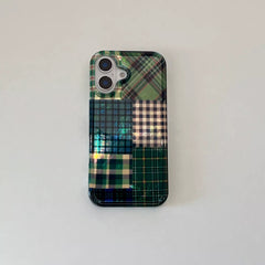 Glossy Green Plaid iPhone Case