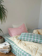 Pink & Mint Green Plaid Duvet Cover Set