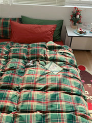 Dark Academia Aesthetic Green Plaid Bedding Set