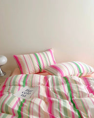 Pastel Rainbow Striped Cotton Duvet Cover Set