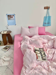 Preppy Aesthetic Pink Striped Duvet Cover Set