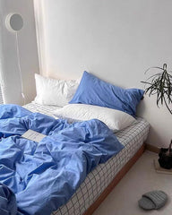 Solid Blue Cotton Duvet Cover Set