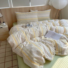 Pastel Yellow Striped Duvet Cover Set