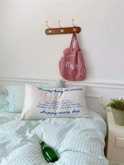 Yellow & Blue Striped Cotton Duvet Cover Set