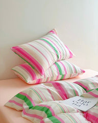Pastel Rainbow Striped Cotton Duvet Cover Set