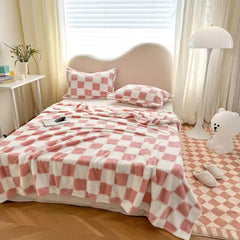Pink & White Checkered Flannel Blanket