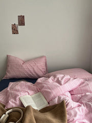 Pink Gingham Aesthetic Duvet Cover Set