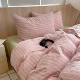 Pastel Pink Striped Cotton Duvet Cover Set