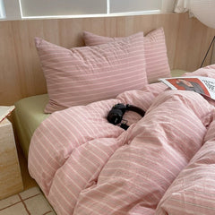 Pastel Pink Striped Cotton Duvet Cover Set