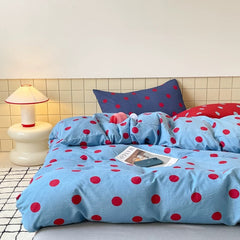 Blue & Red Polka Dot Duvet Cover Set