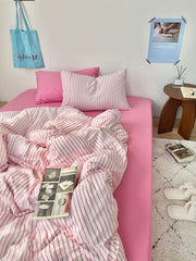Preppy Aesthetic Pink Striped Duvet Cover Set