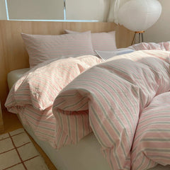 Preppy Pink Striped Duvet Cover Set