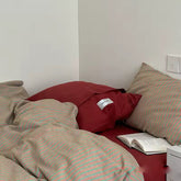 Red & Beige Striped Cotton Bedding Set