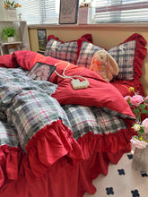Coquette Red Plaid Ruffle Bedding Set
