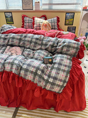 Coquette Red Plaid Ruffle Bedding Set